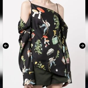 Monse Climbing High Print Draped Open Shoulder Silk Blouse Size 6